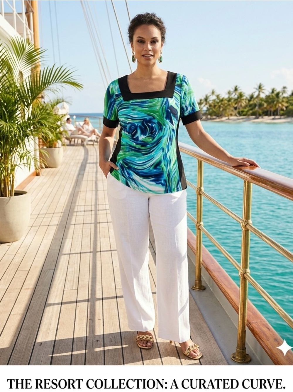 EUC Suzy Shier Resort Collection | Abstract Swirl Top (Size LG) EUC